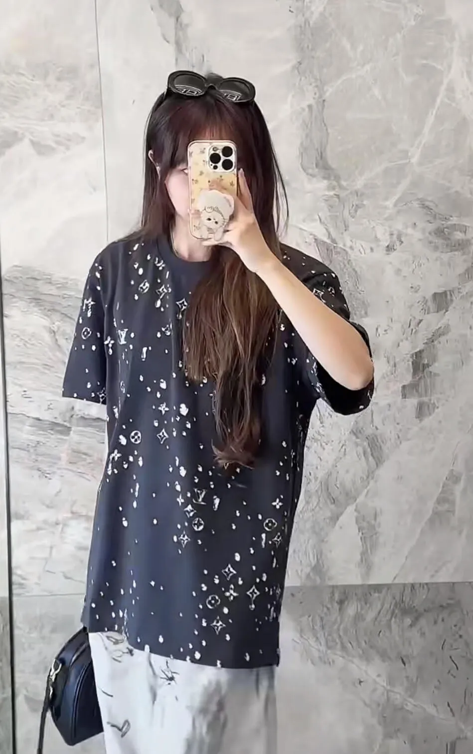 Louis Vuitton/Louis Vuitton 26ss water drop presbyopic letter print short sleeves